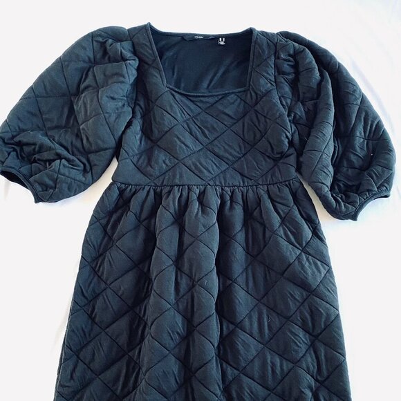 Vero Moda quilted puff sleeve mini dress Womens Medium black square neck boho - Picture 5 of 11